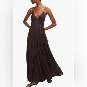 Rebecca Taylor NWT Sz 6 Ruched Mesh Maxi Dress with Adjustable Tie Waist- Walnut